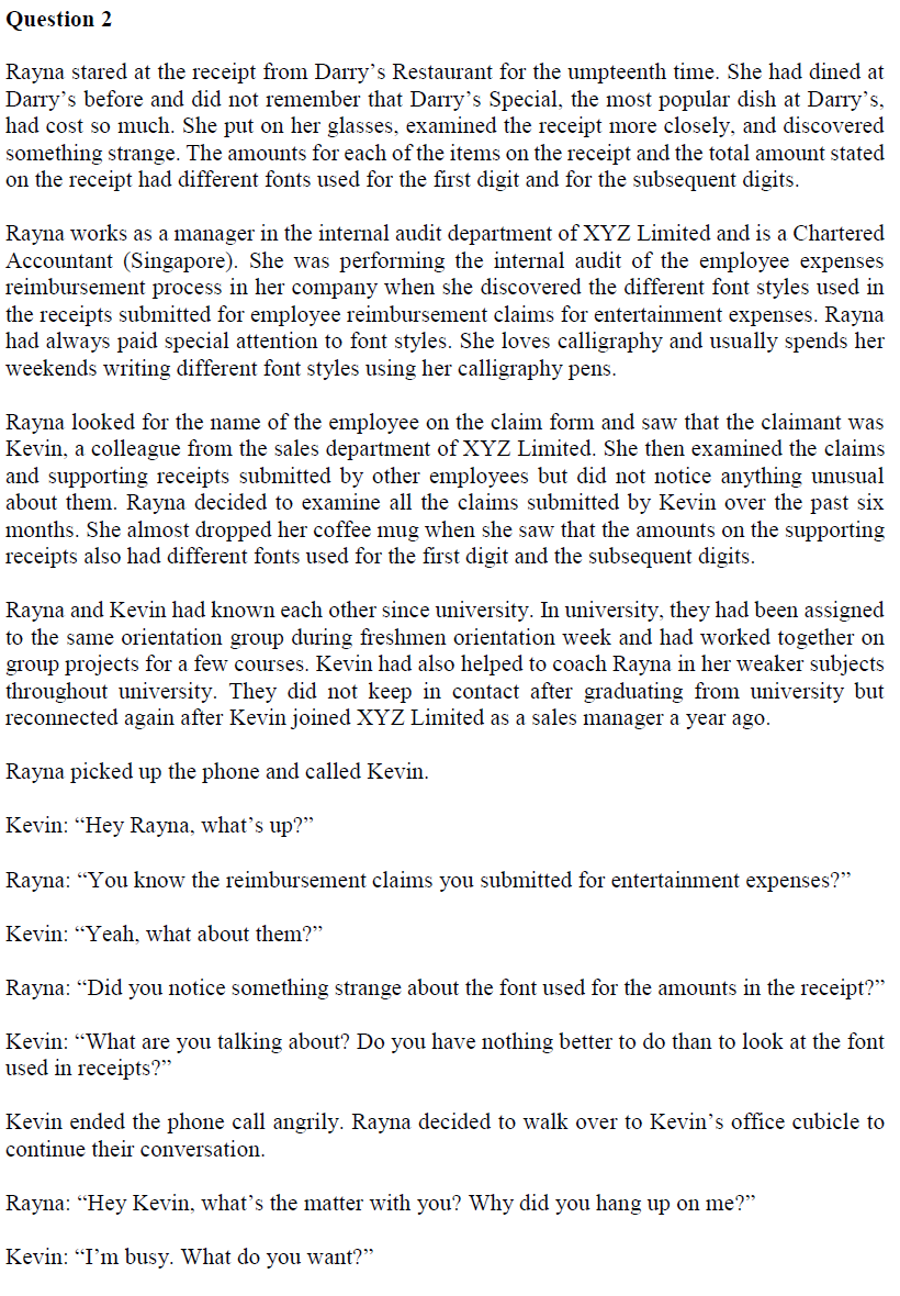  Question 2 Rayna stared at the receipt from Darry's Restaurant for