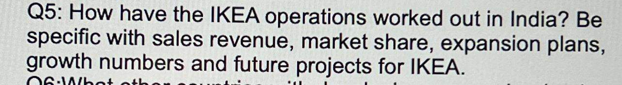  Q5: How have the IKEA operations worked out in India? Be