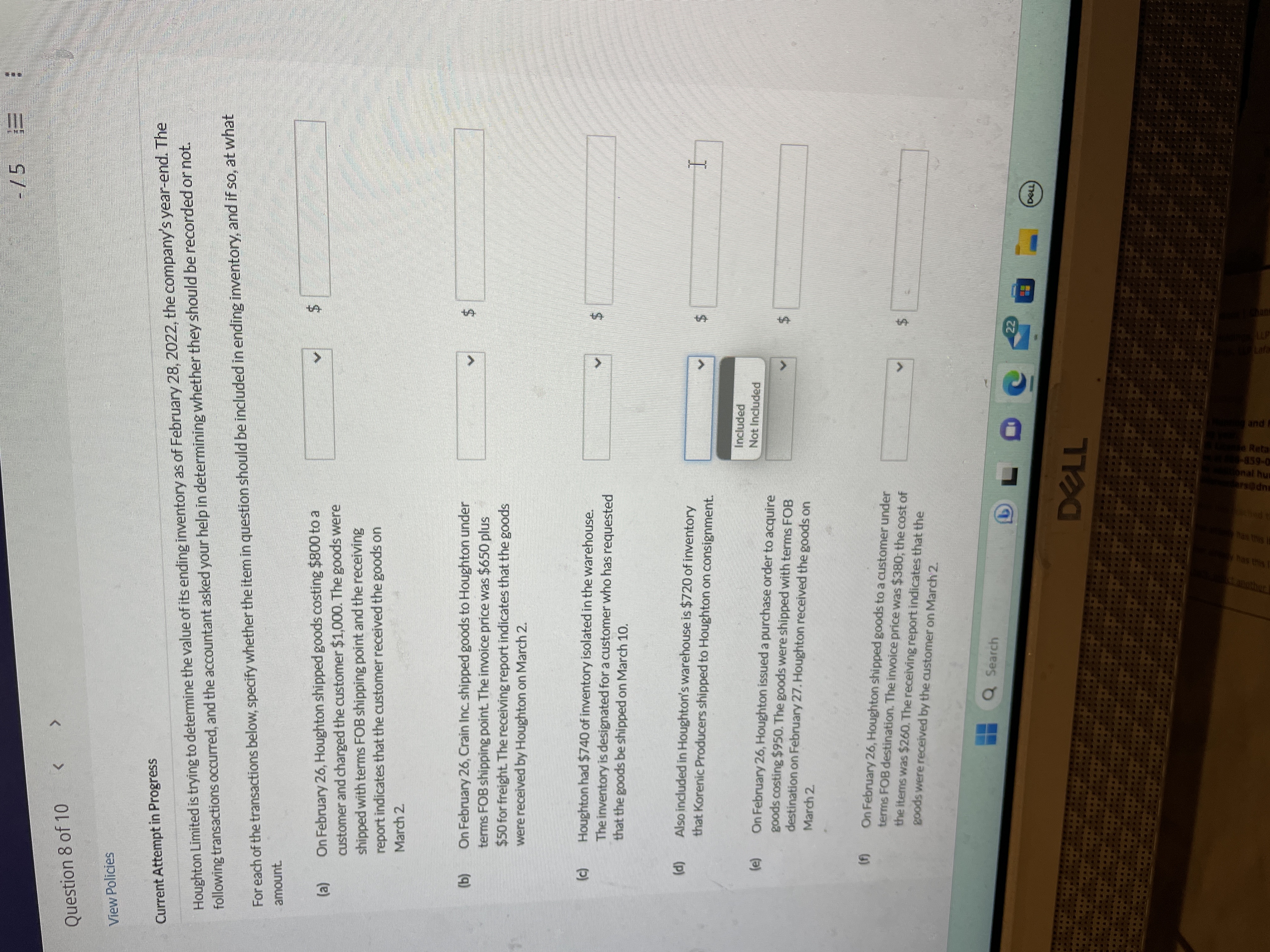 Trial -15 Question 8 of 10 View Policies Current Attempt in Progress