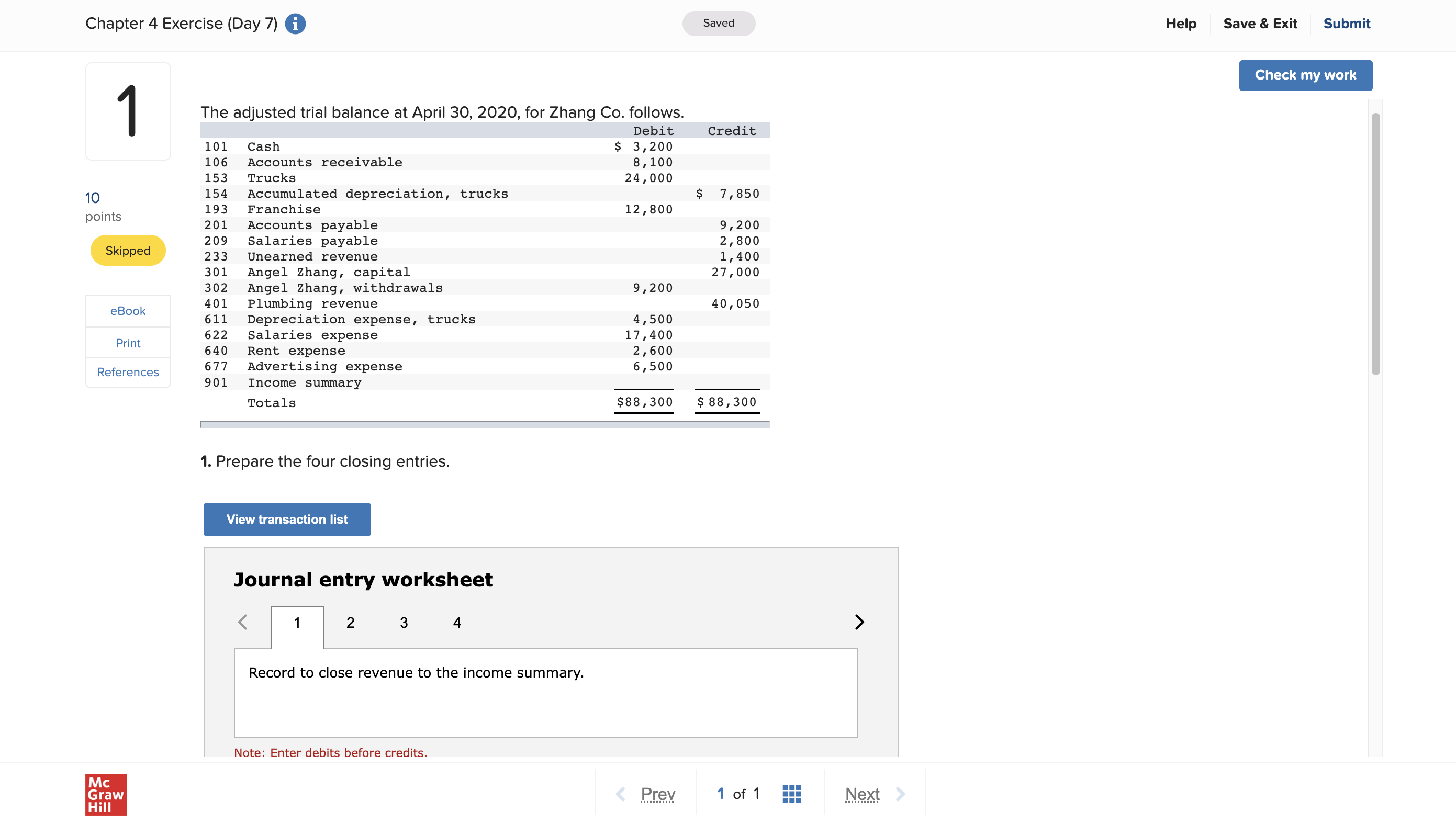Chapter 4 Exercise (Day 7) 0 Saved Help Save & Exit