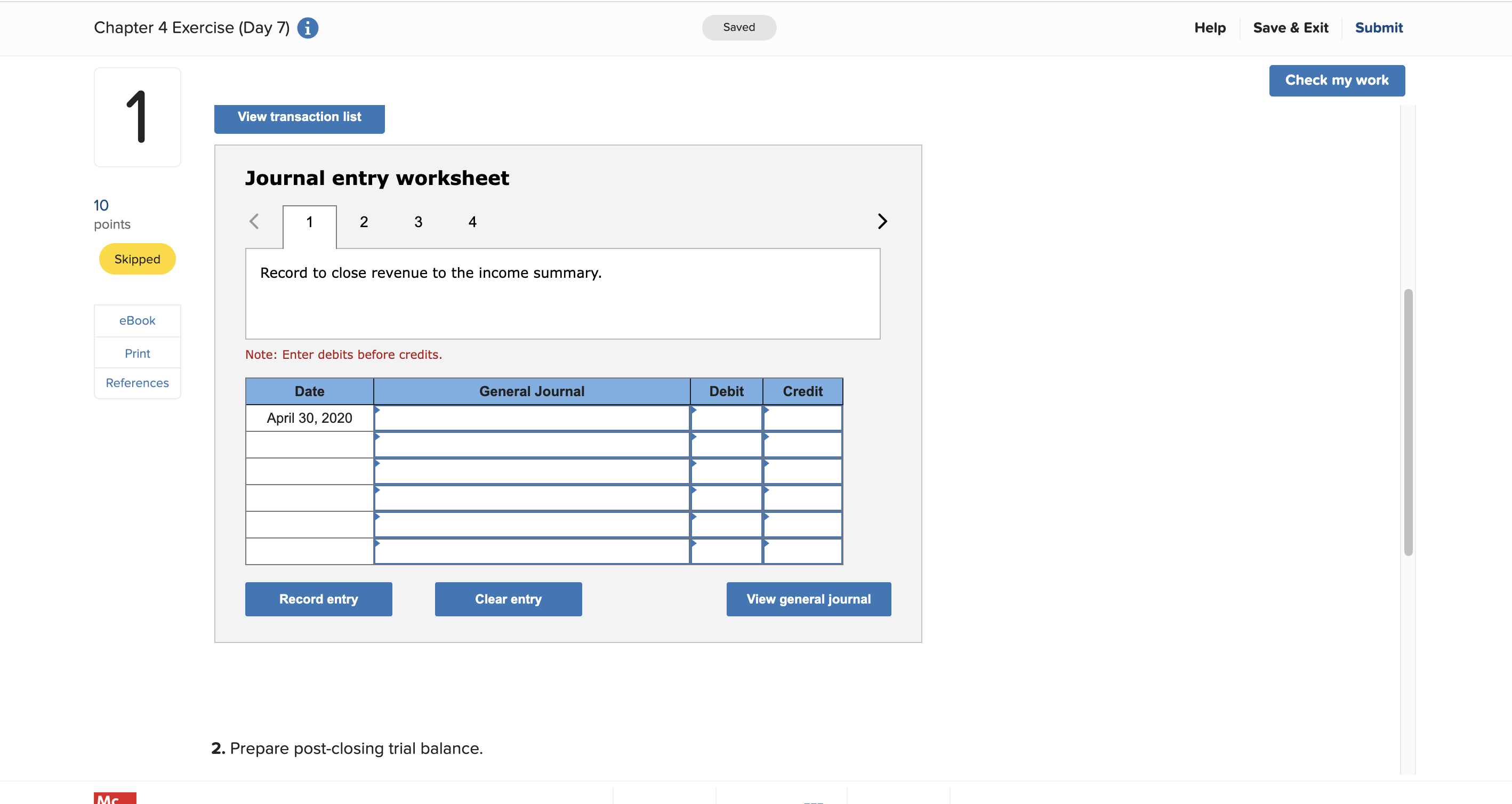 Submit The adjusted trial balance at April 30, 2020, for Zhang Co.