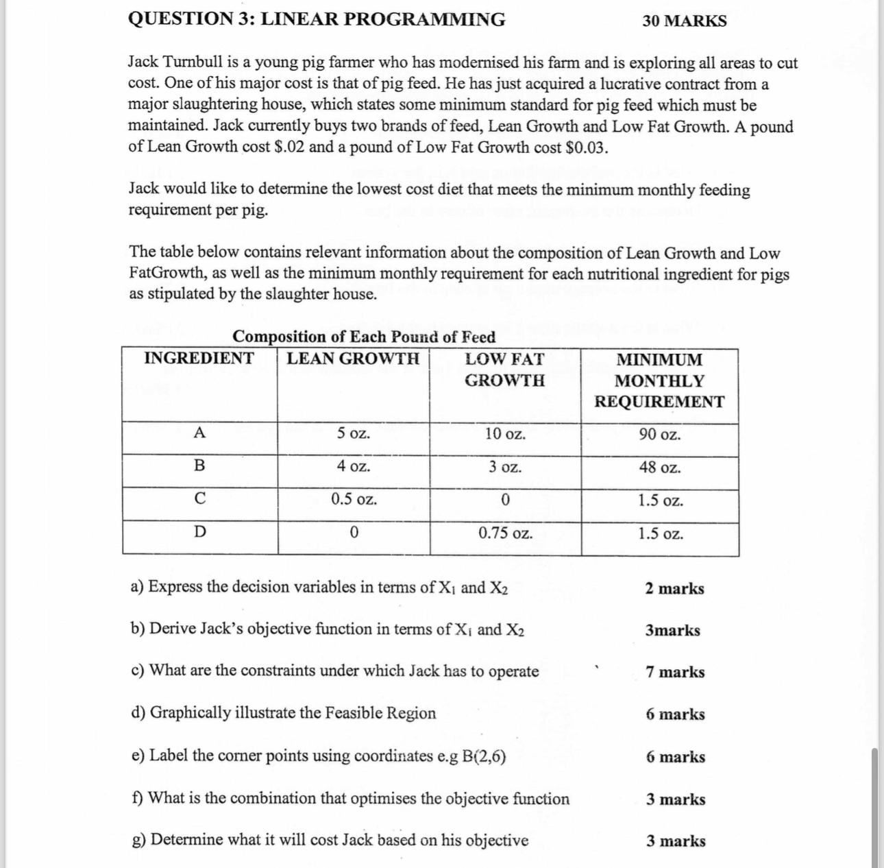  QUESTION 3: LINEAR PROGRAMMING 30 MARKS Jack Turnbull is a young