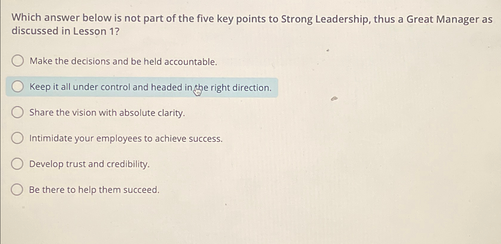  Which answer below is not part of the five key points