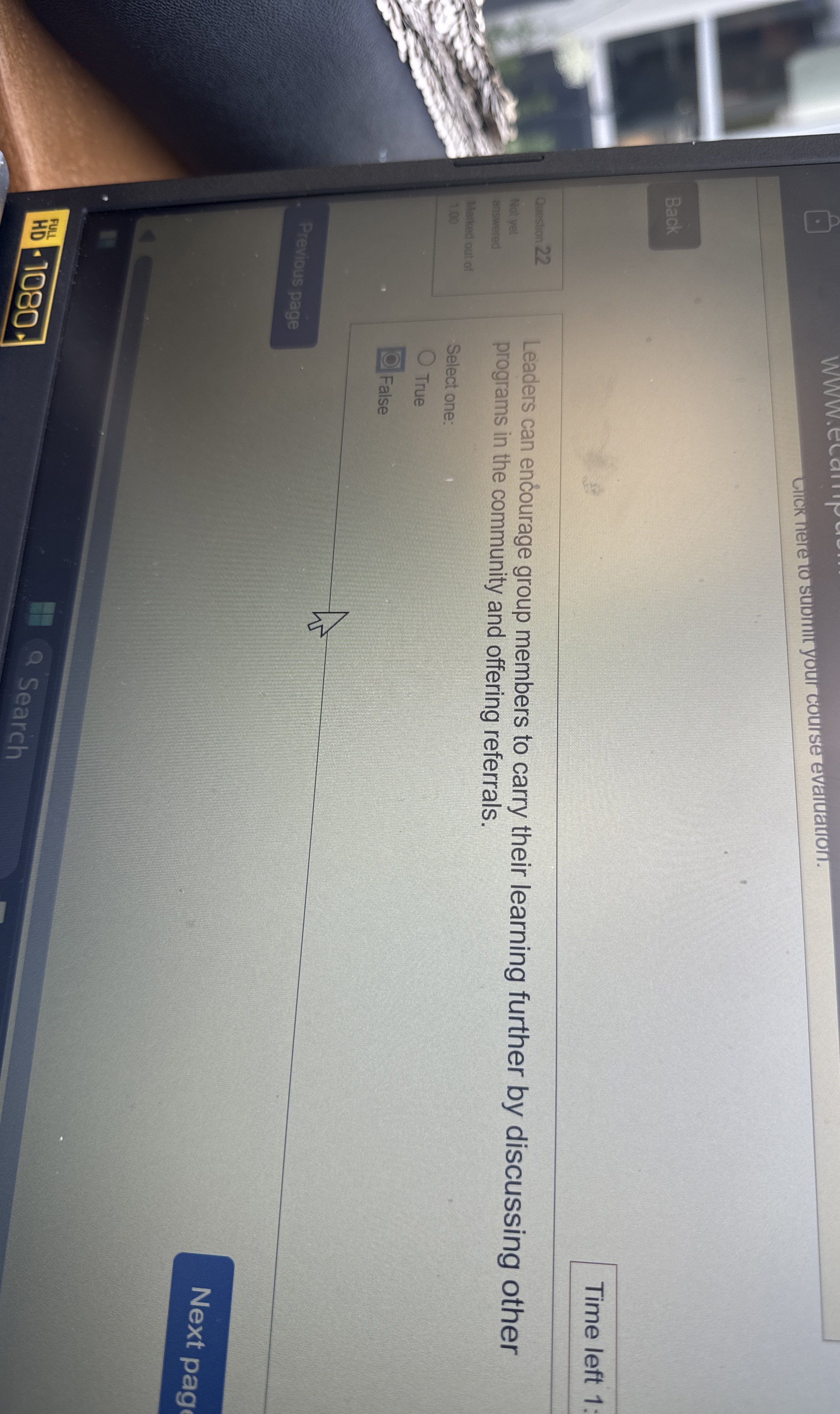  Back Time left 1 : Question 22 Leaders can encourage group