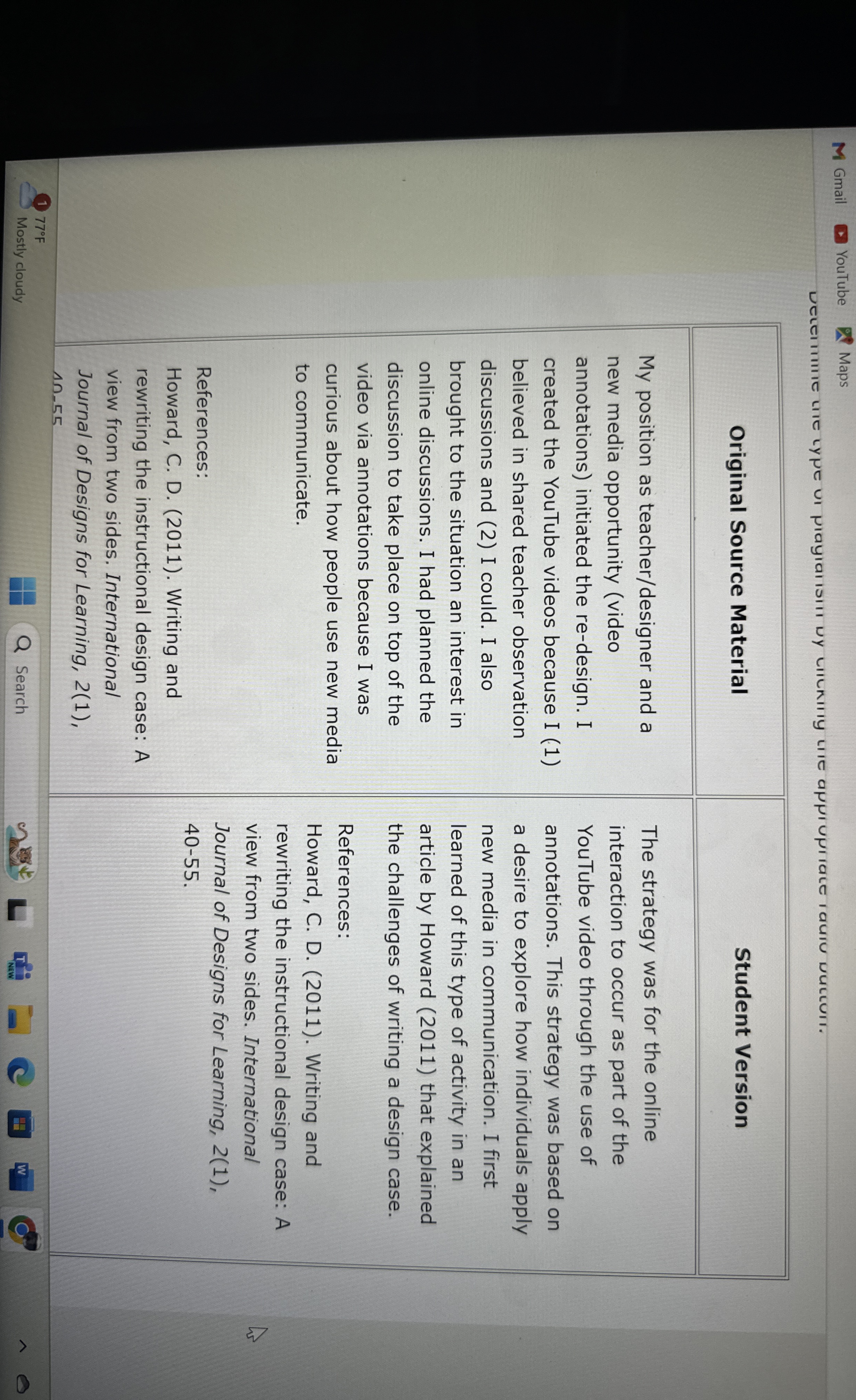  Gmail YouTube Maps Original Source Material Student Version My position as