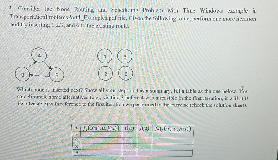 1. Consider the Node Routing and Seheduling Problem with Time Windows
