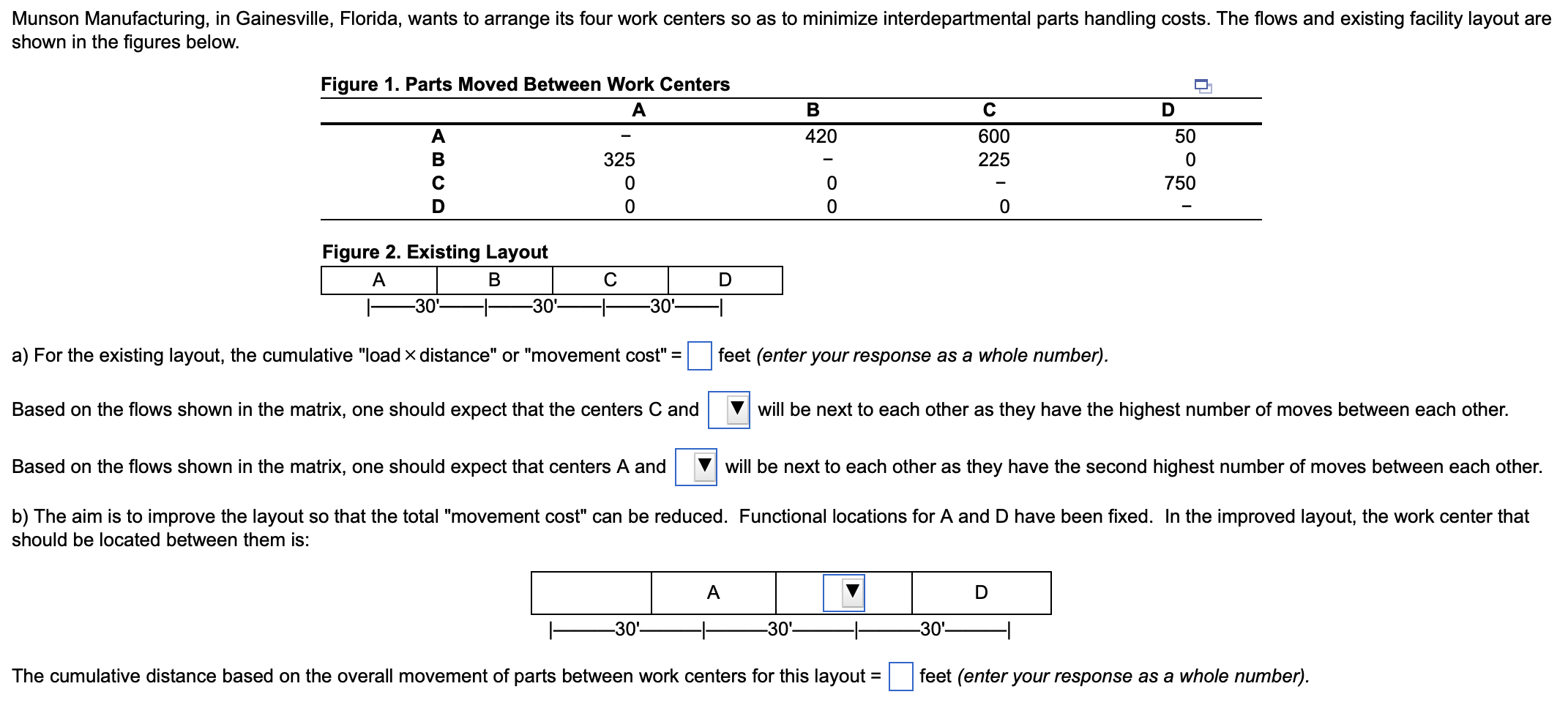  a) For the existing layout, the cumulative "load distance" or "movement