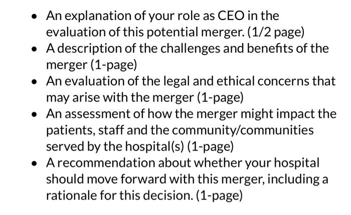 a little help. You are the CEO of a large hospital. Your