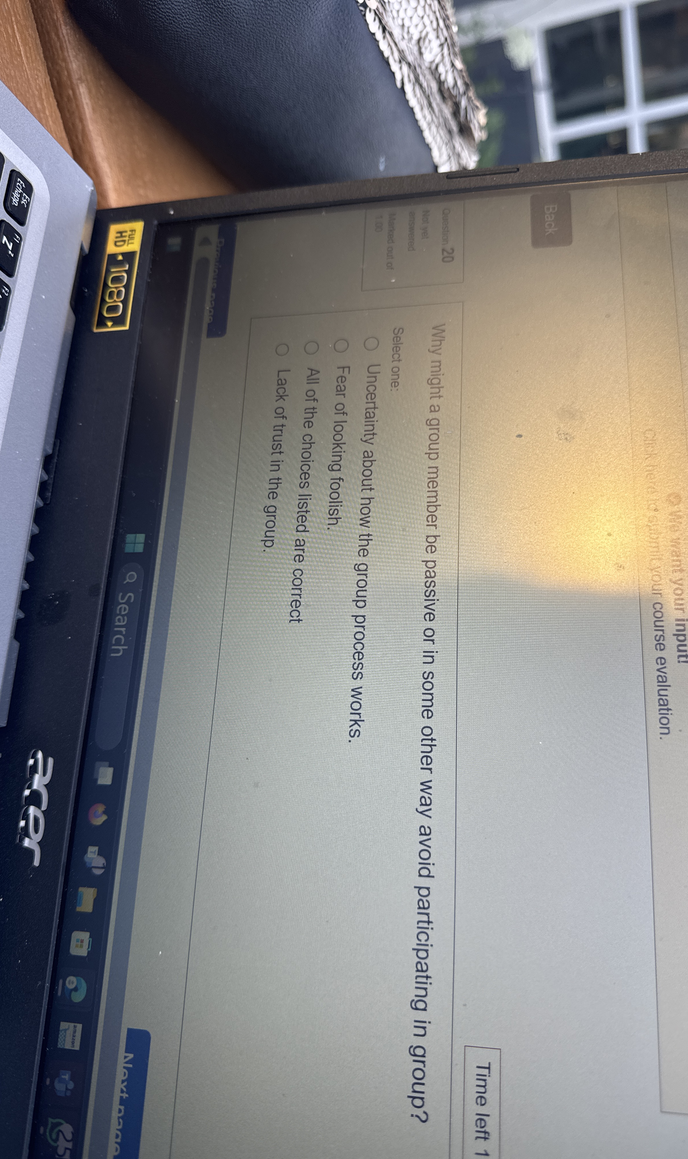  Back Time left 1 20 Why might a group member be