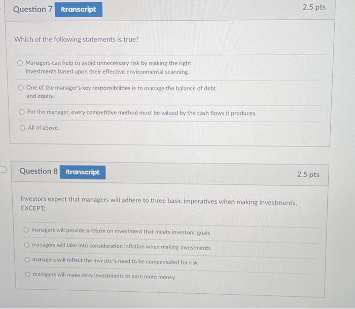 investment choices that will add sustainable value to the furm. Investors can