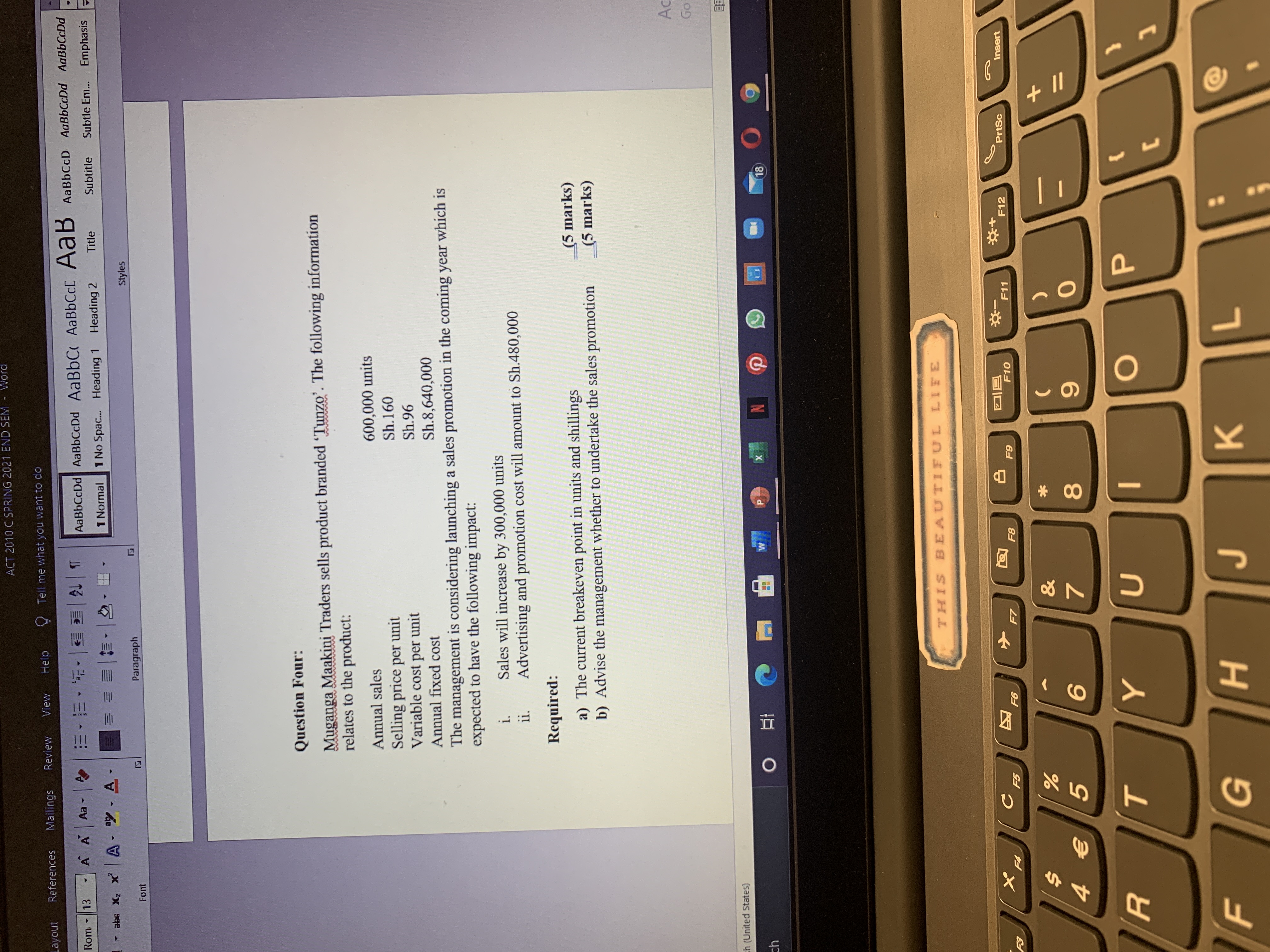  ACT 2010 C SPRING 2021 END SEM Layout References Mailings Review