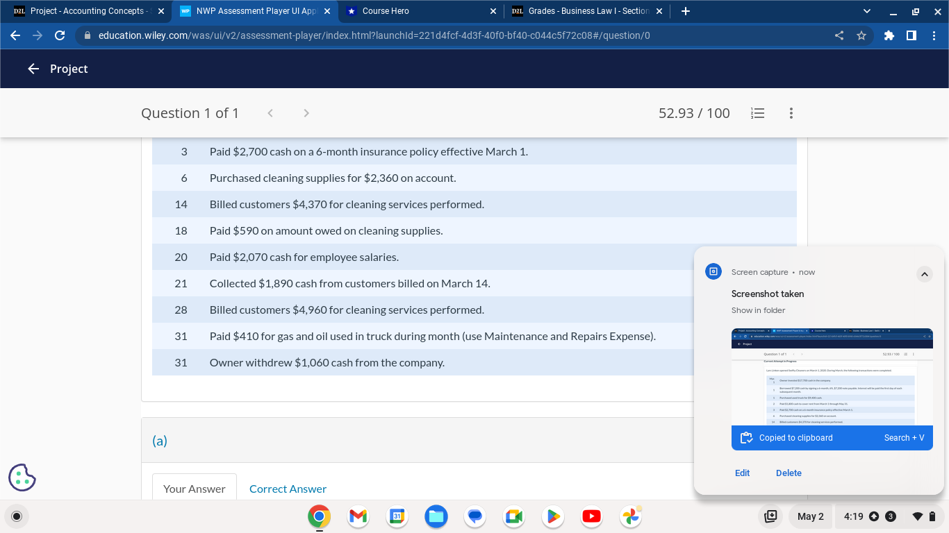Grades - Accounting Concepts - X + X C A education.wiley.com/was/ui/v2/assessment-player/index.html?launchld=221d4fcf-4d3f-40f0-bf40-c044c5f72c08#/question/0 #