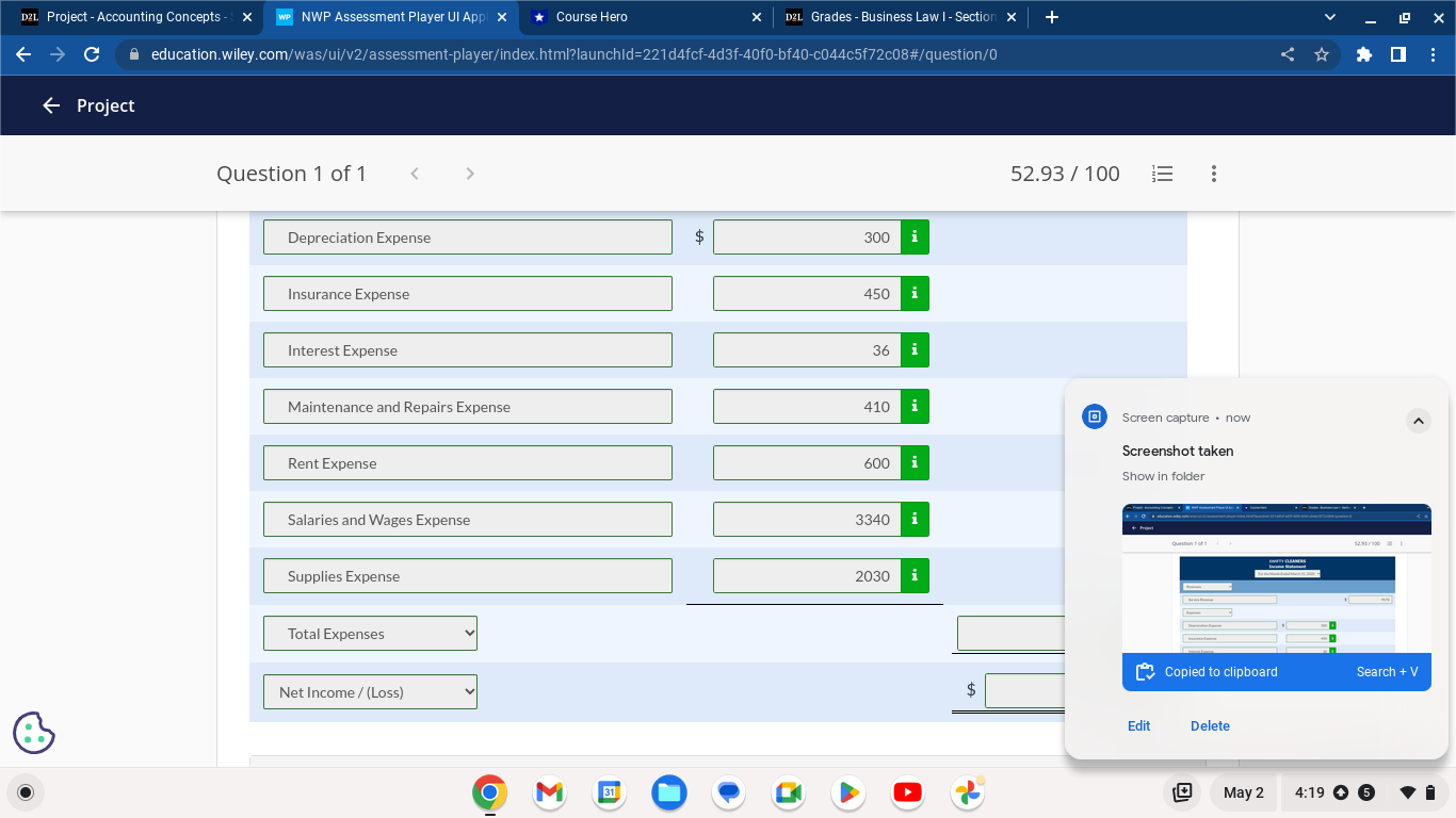 - Project Question 1 of 1 52.93 / 100 ... Prepare a