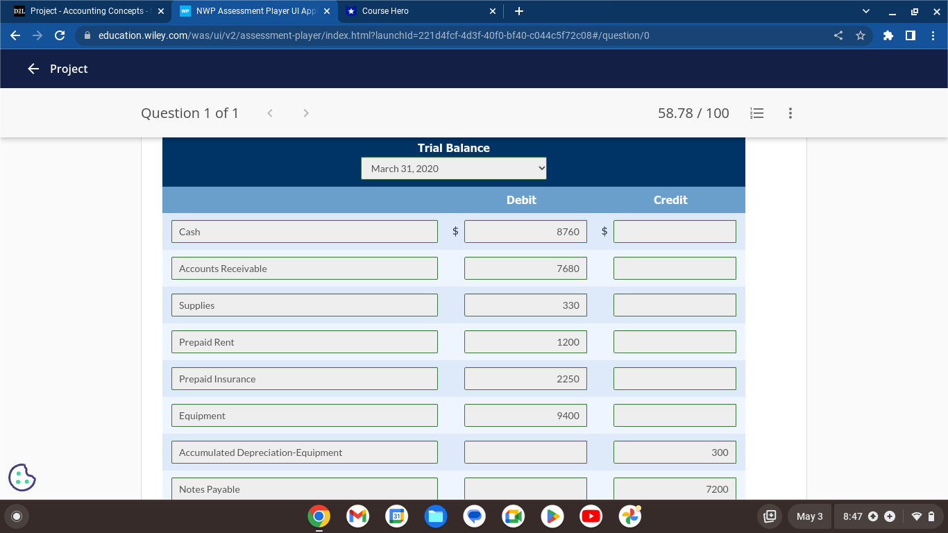 Owner's Equity statement for March. (List items that increase owner's equity first.)