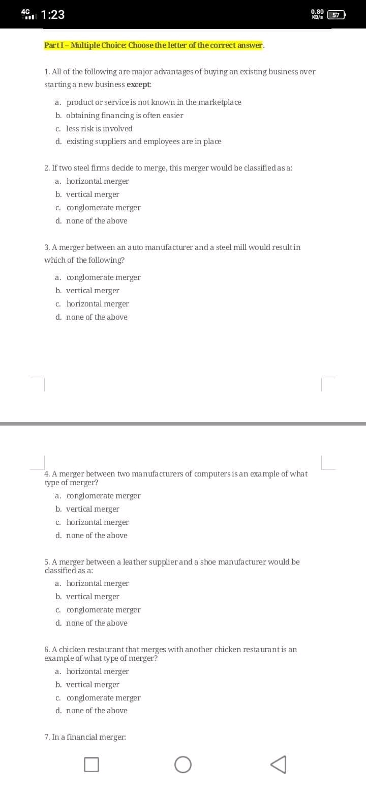  4G 1:23 0.80 KB/S 57 PartI - Multiple Choice: Choose the