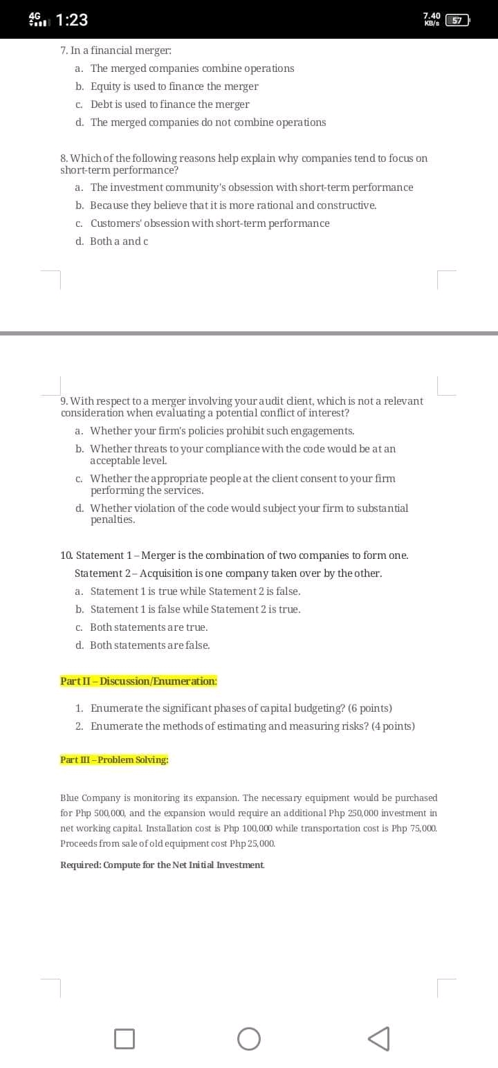 letter of the correct answer. 1. All of the following are major