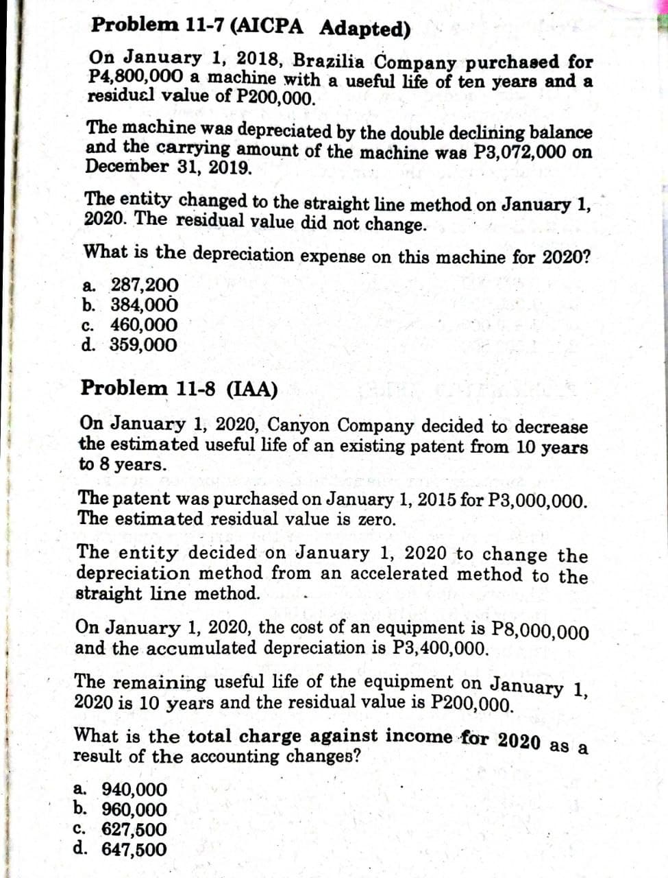 How do I solve for the following problems? Problem 11-7 (AICPA Adapted)
