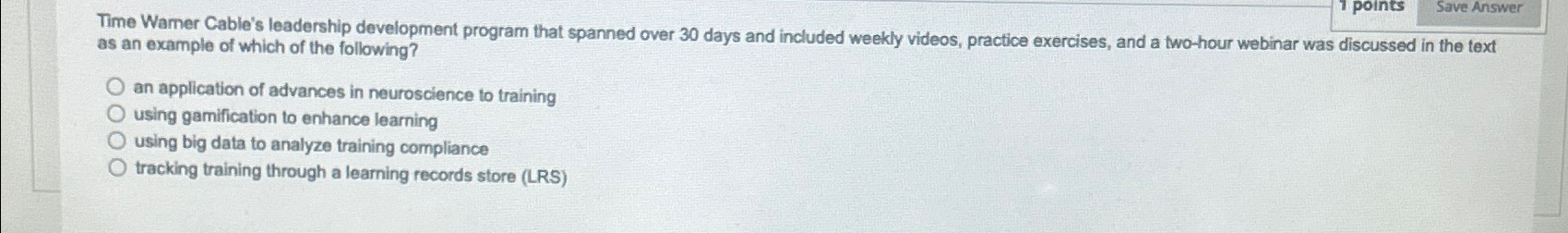  Time Wamer Cable's leadership development program that spanned over 30 days