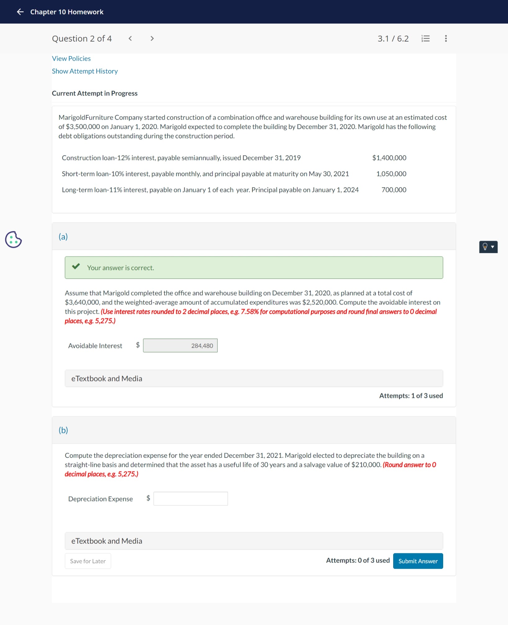 6 Chapter 10 Homework Question 2 of4 3.1 / 6.2 E