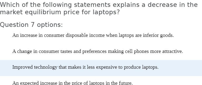  Which of the following statements explains a decrease in the market