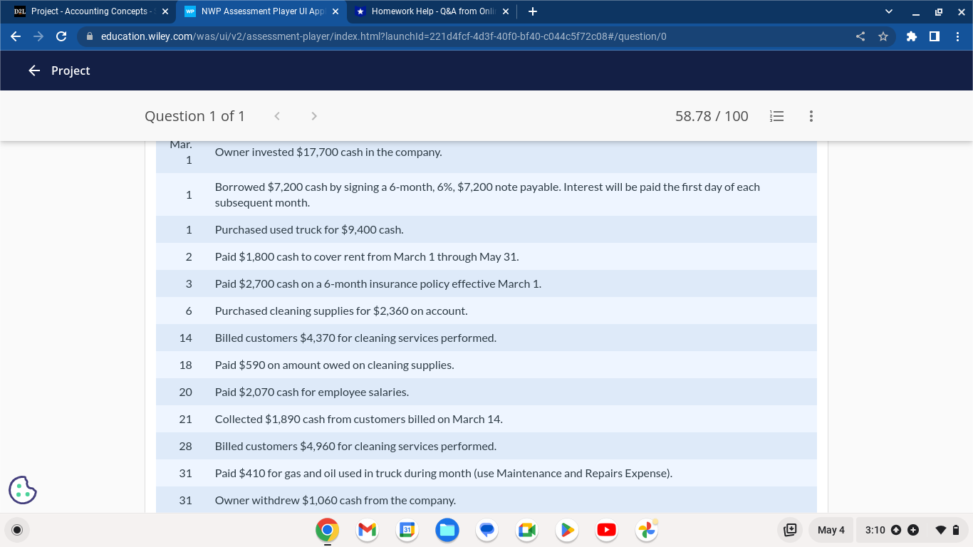 58.78 / 100 ... 5 . Mar. 31 Salaries and Wages Expense