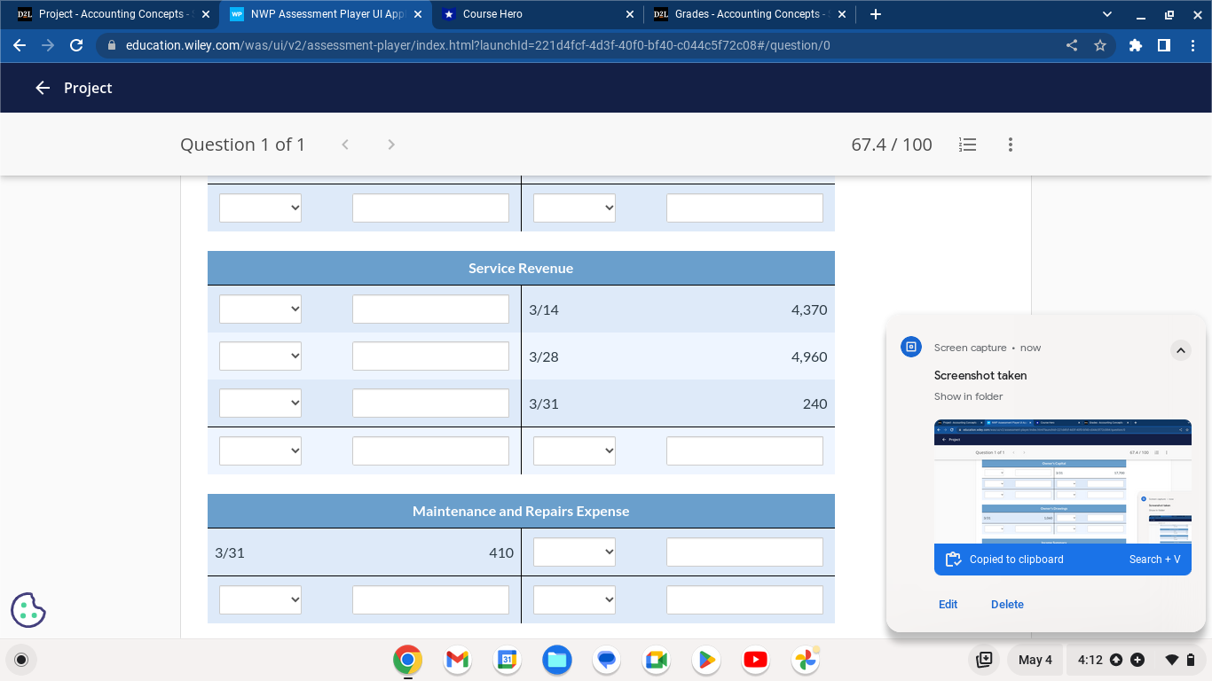 ... (To close expense accounts) Mar. 31 (To close net income to