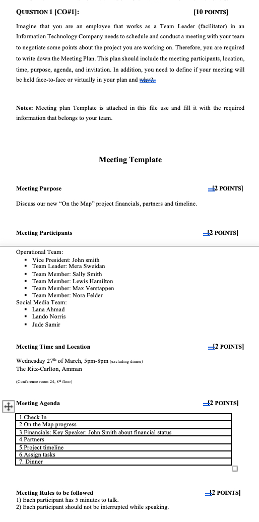  QUESTION 1[CO#1]: [10 POINTS] Imagine that you are an employee that