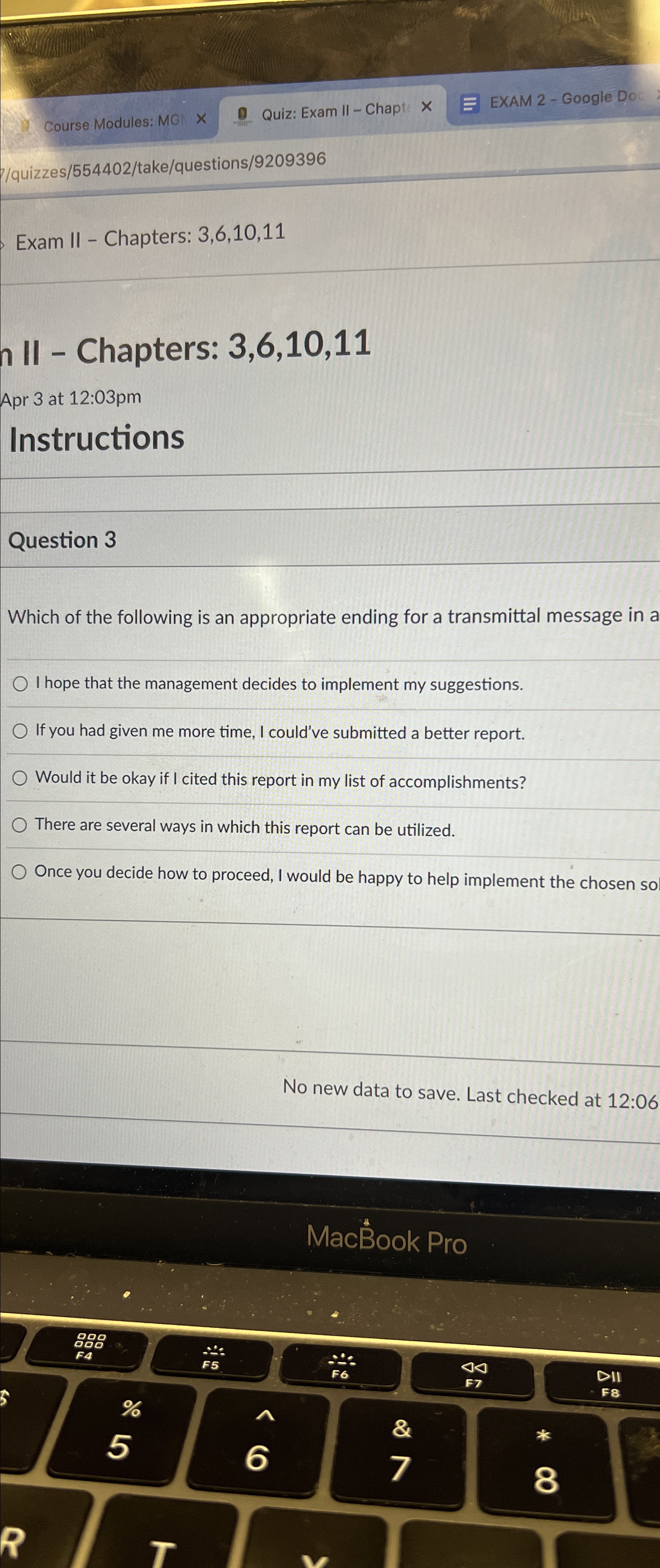  Exam II - Chapters: 3,6,10,11 II - Chapters: 3,6,10,11 Apr 3