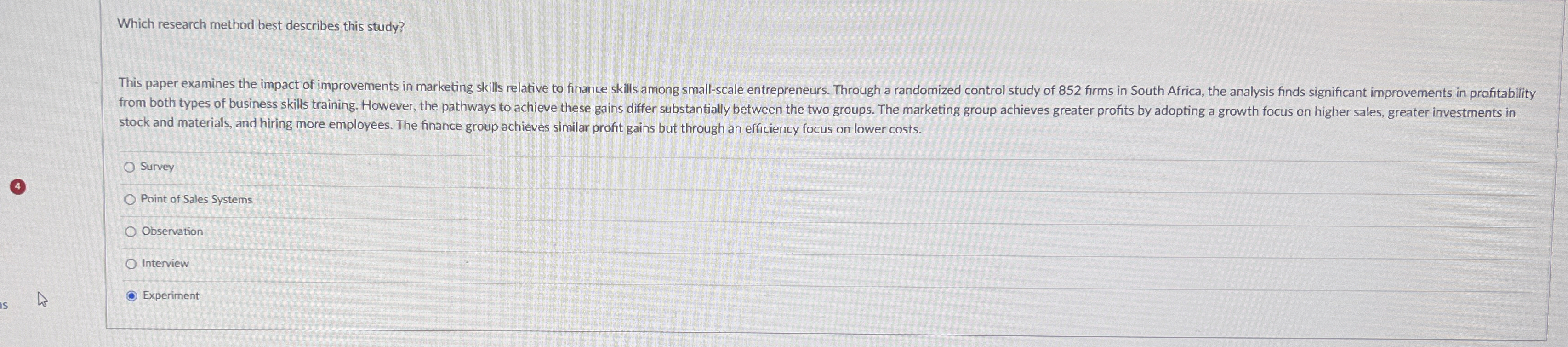  Which research method best describes this study? stock and materials, and