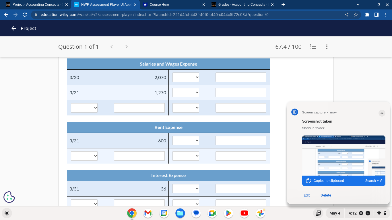 x * Course Hero X D21 Grades - Accounting Concepts - x