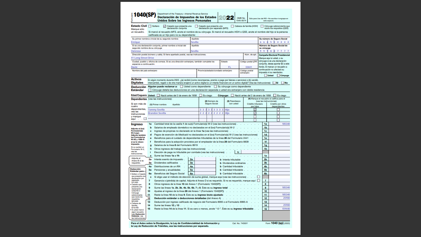 Based on feedback you received last week, finalize the Sevilles' tax returns.