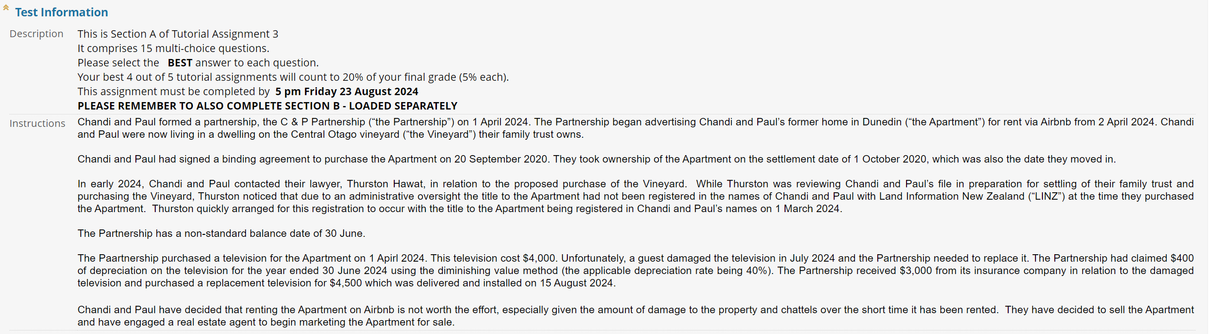  * Test Information Description Instructions This is Section A of Tutorial