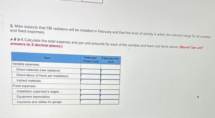  2. Mike expects that 136 radiators will be installed in February