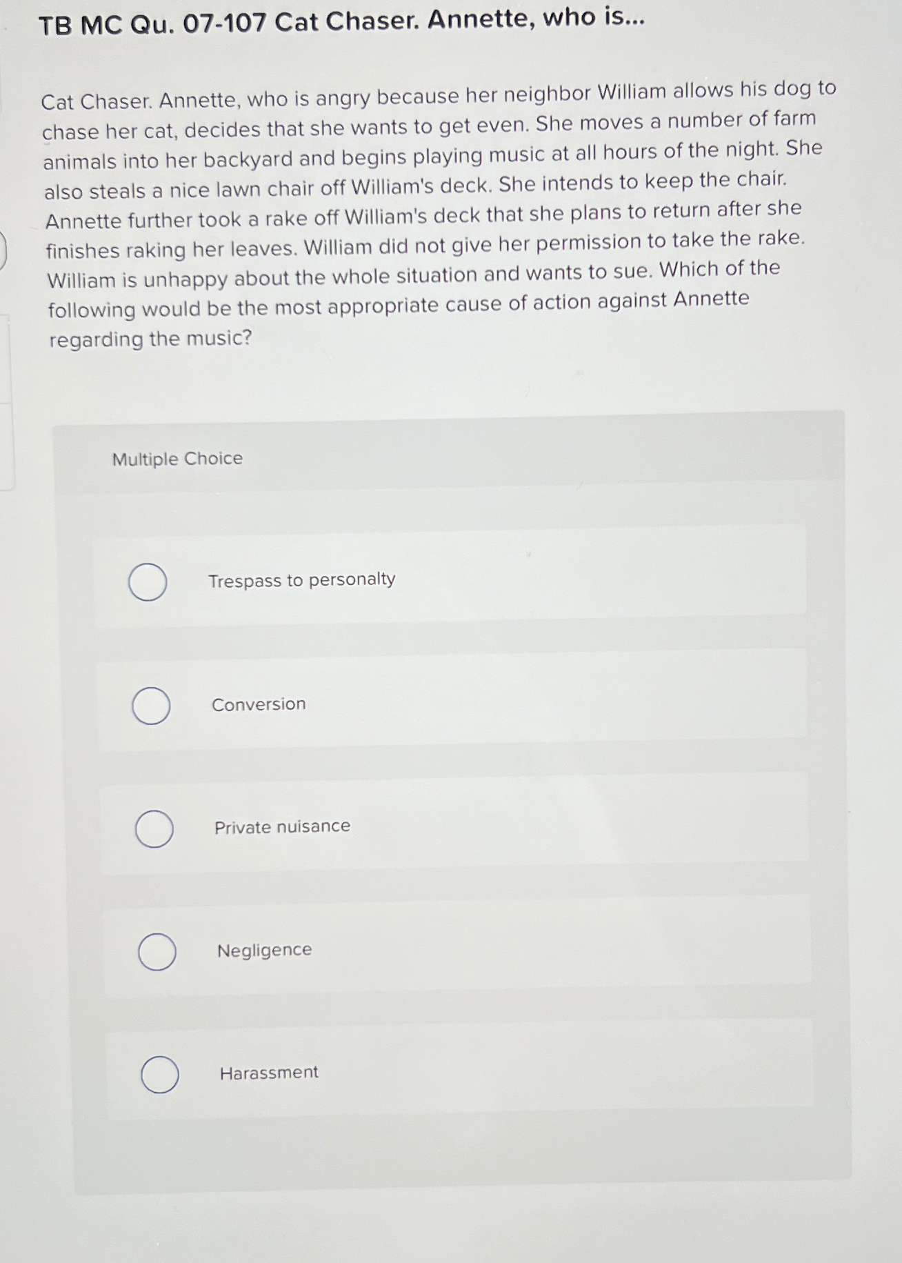  TB MC Qu.07-107 Cat Chaser. Annette, who is... Cat Chaser. Annette,