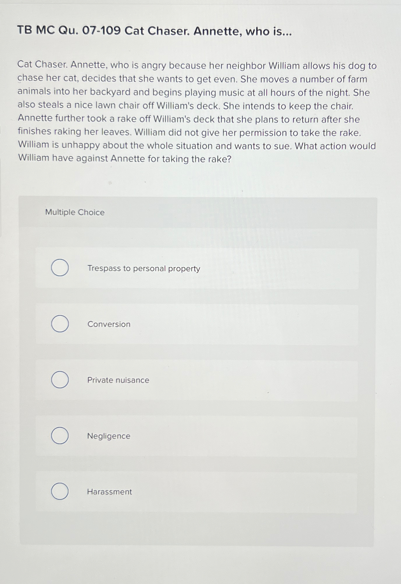  TB MC Qu.07-109 Cat Chaser. Annette, who is... Cat Chaser. Annette,