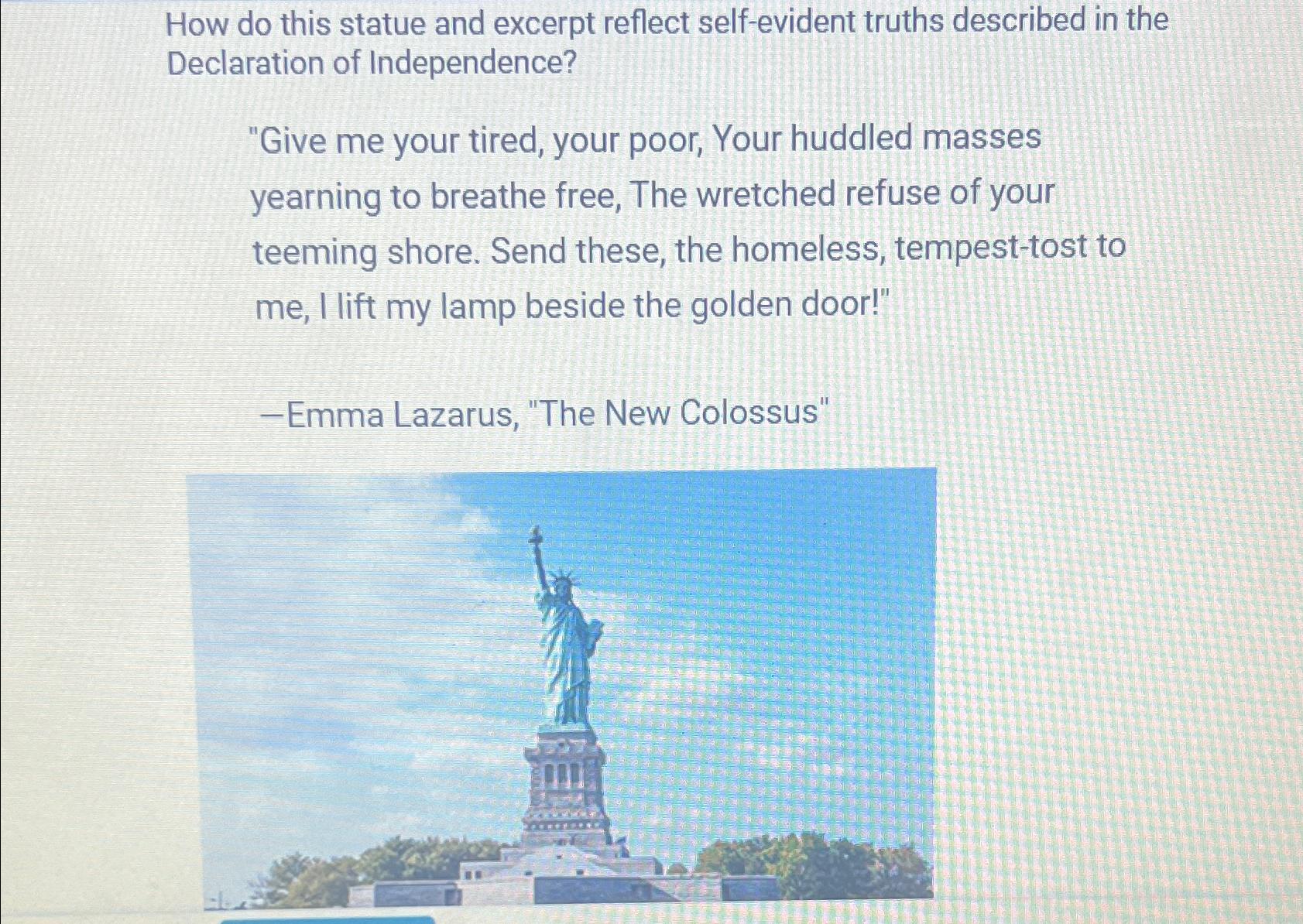  How do this statue and excerpt reflect self-evident truths described in