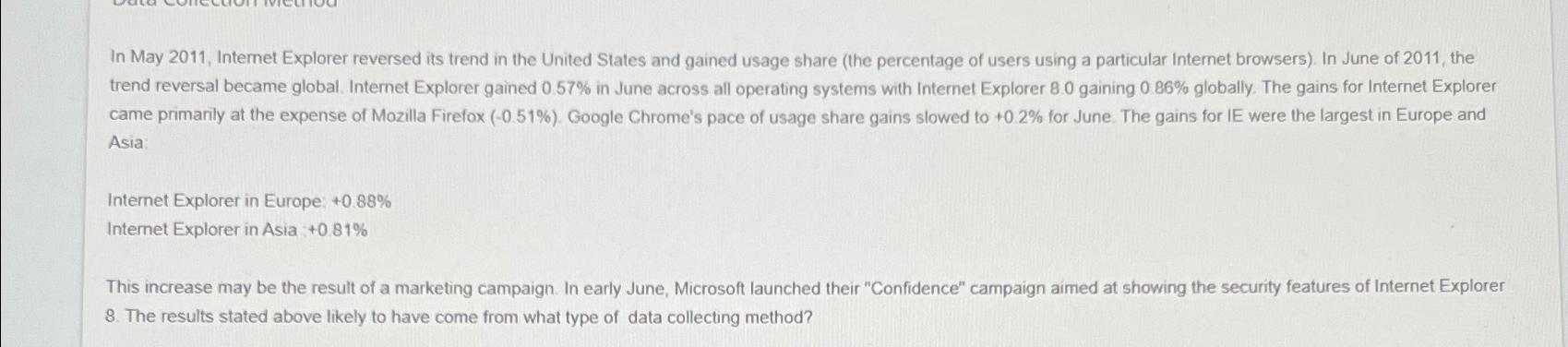  In May 2011, Internet Explorer reversed its trend in the United