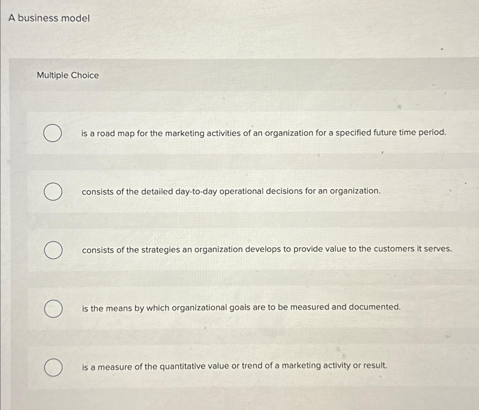  A business model Multiple Choice is a road map for the