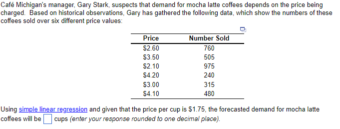  Caf Michigan's manager, Gary Stark, suspects that demand for mocha latte