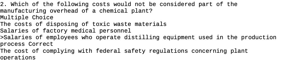  2. which of the following costs would not be considered part