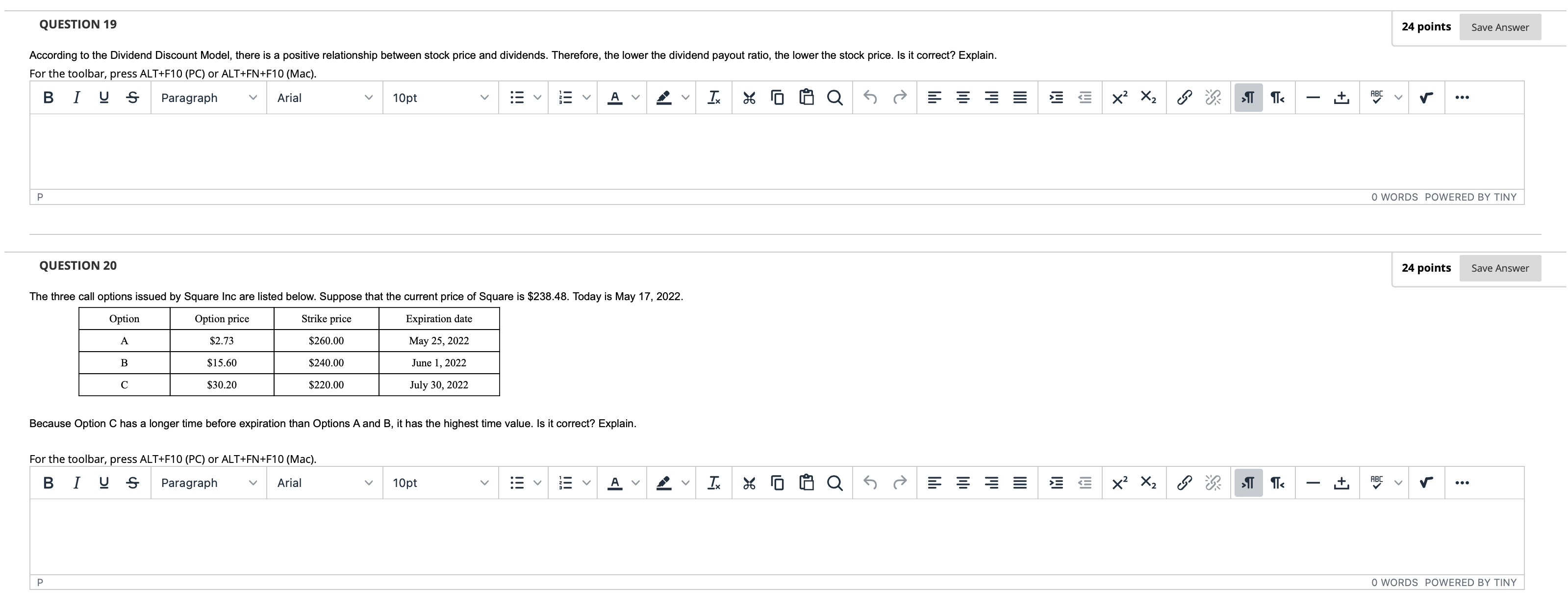 QUESTION 19 24 points Save Answer According to the Dividend Discount