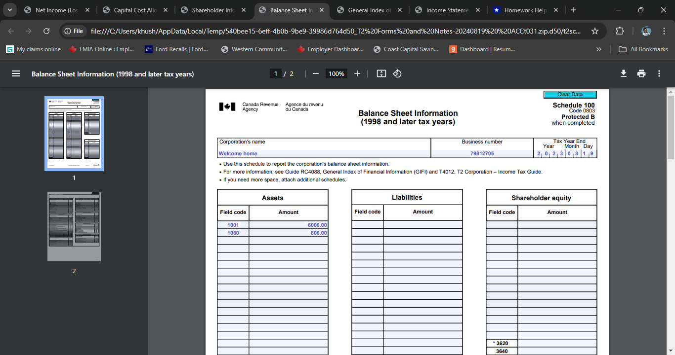 Guide. Identification Business number (BN) . . .. 001 1 R C