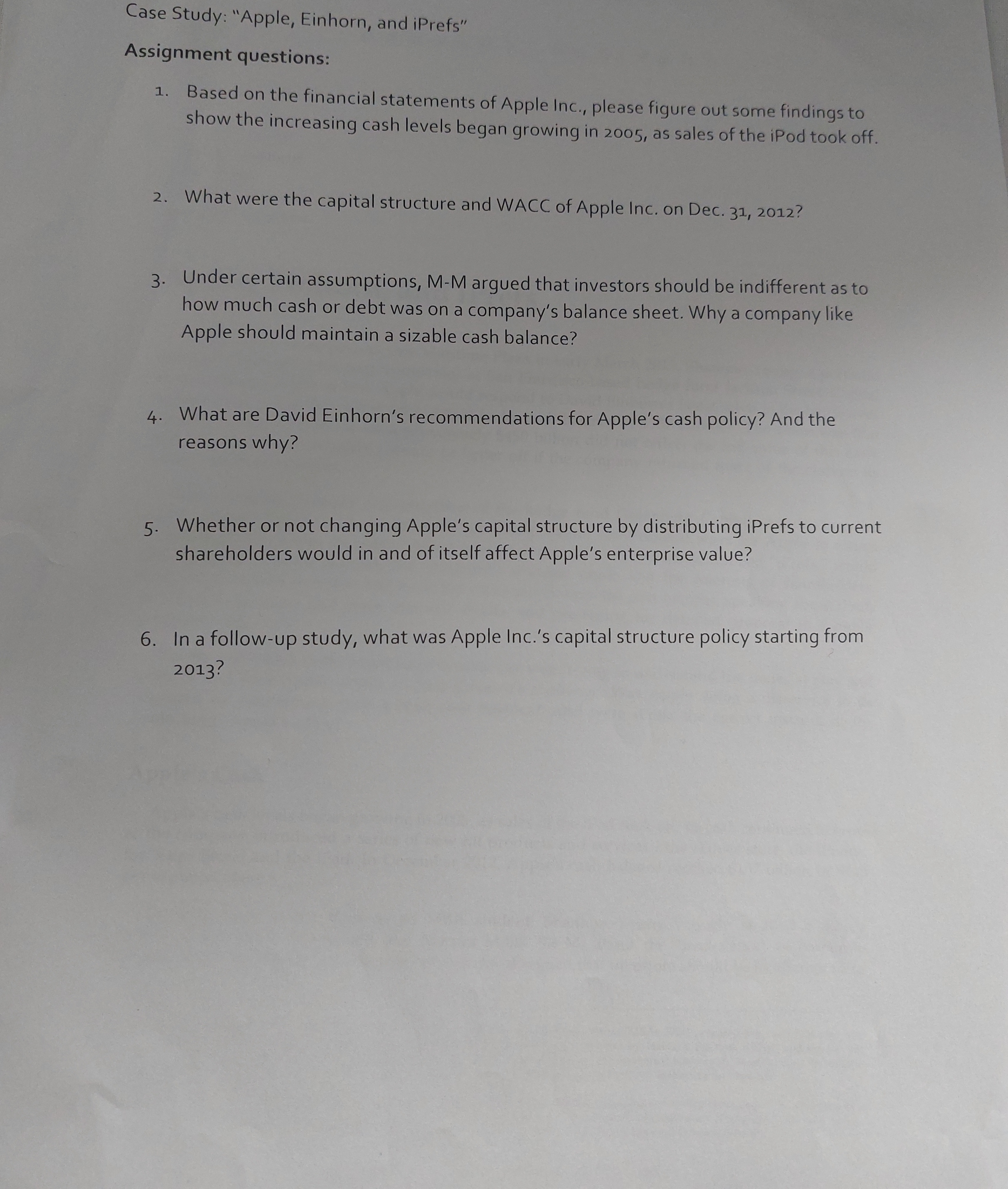 Case Study: "Apple, Einhorn, and iPrefs" Assignment questions: 1. Based on