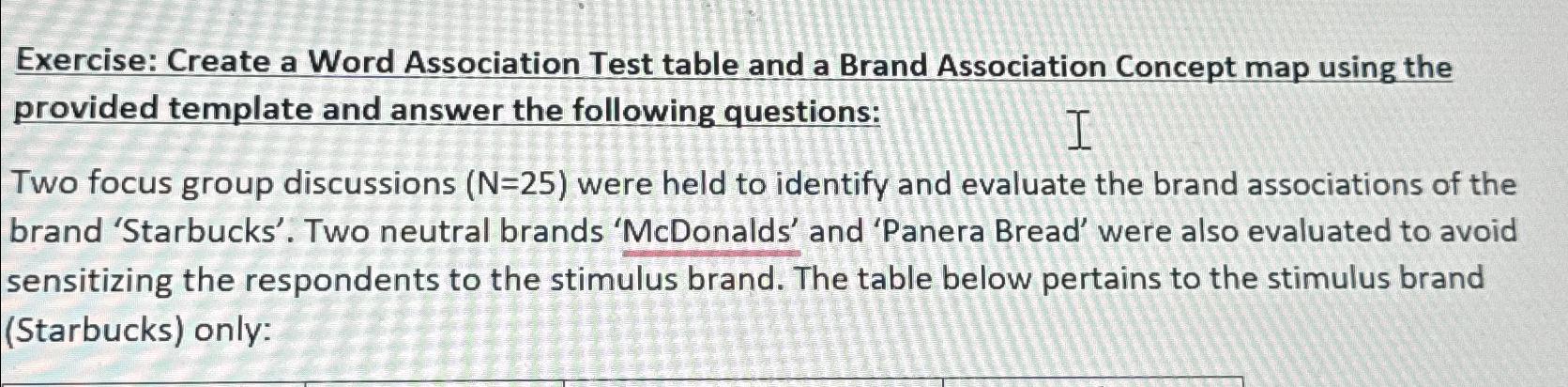  Exercise: Create a Word Association Test table and a Brand Association