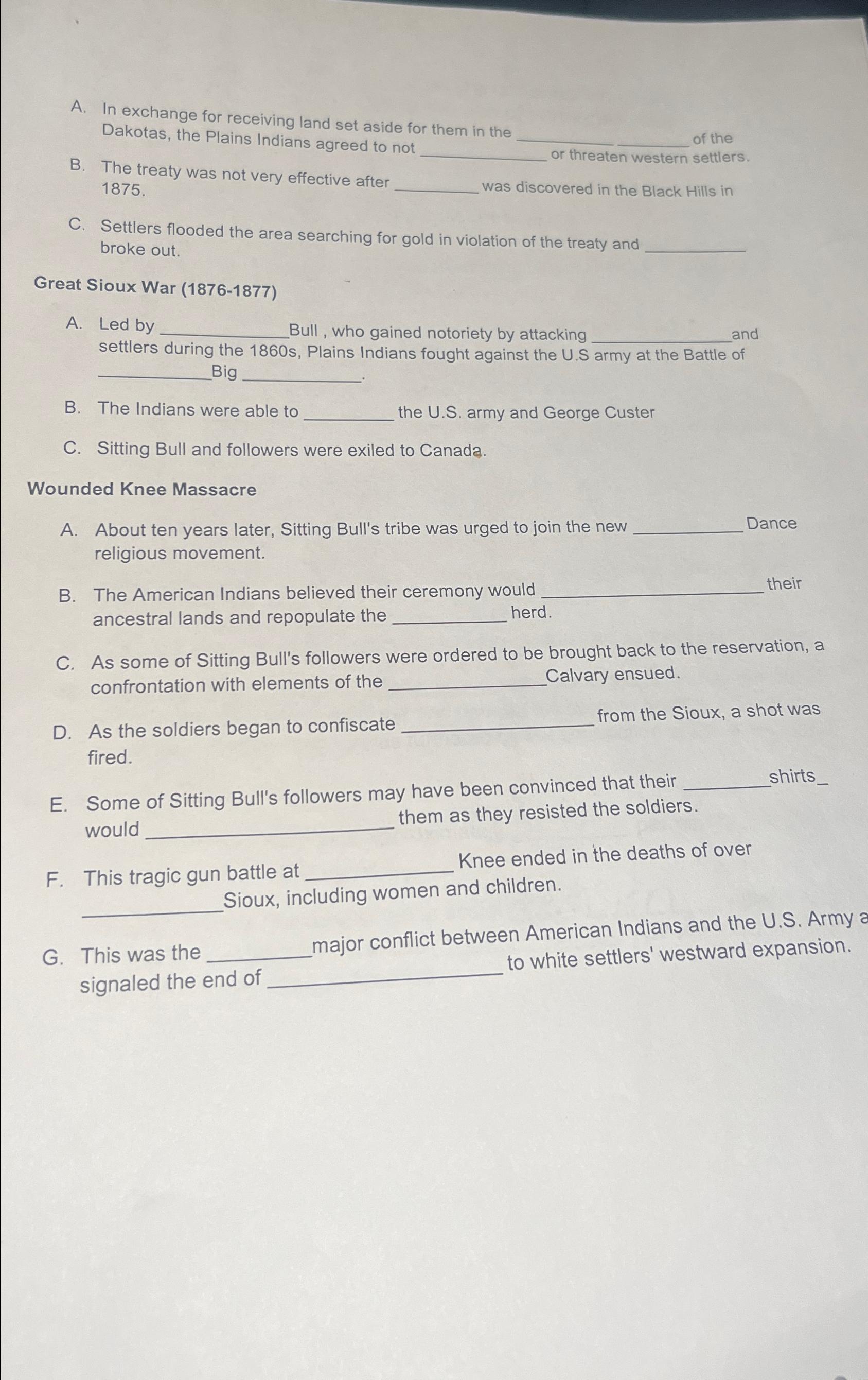  A. In exchange for receiving land set aside for them in