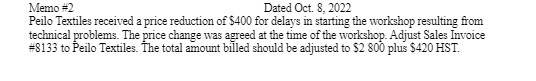 Memo #2 Dated Oct. 8, 2022 Peilo Textiles received a price