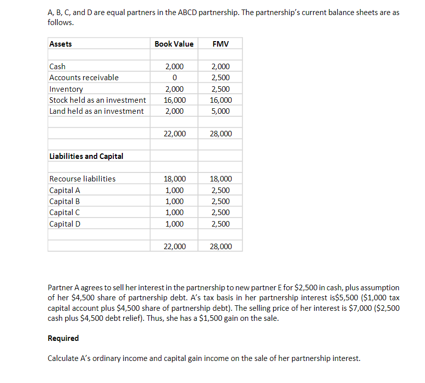  A, B, C, and D are equal partners in the ABCD