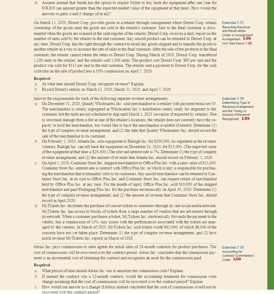  d. Assume instead that Smith has the option to require Miller