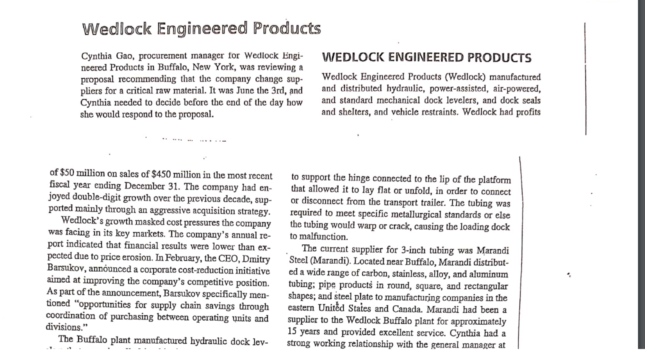  wedlock engineered products case study Q1)How much weight should be placed