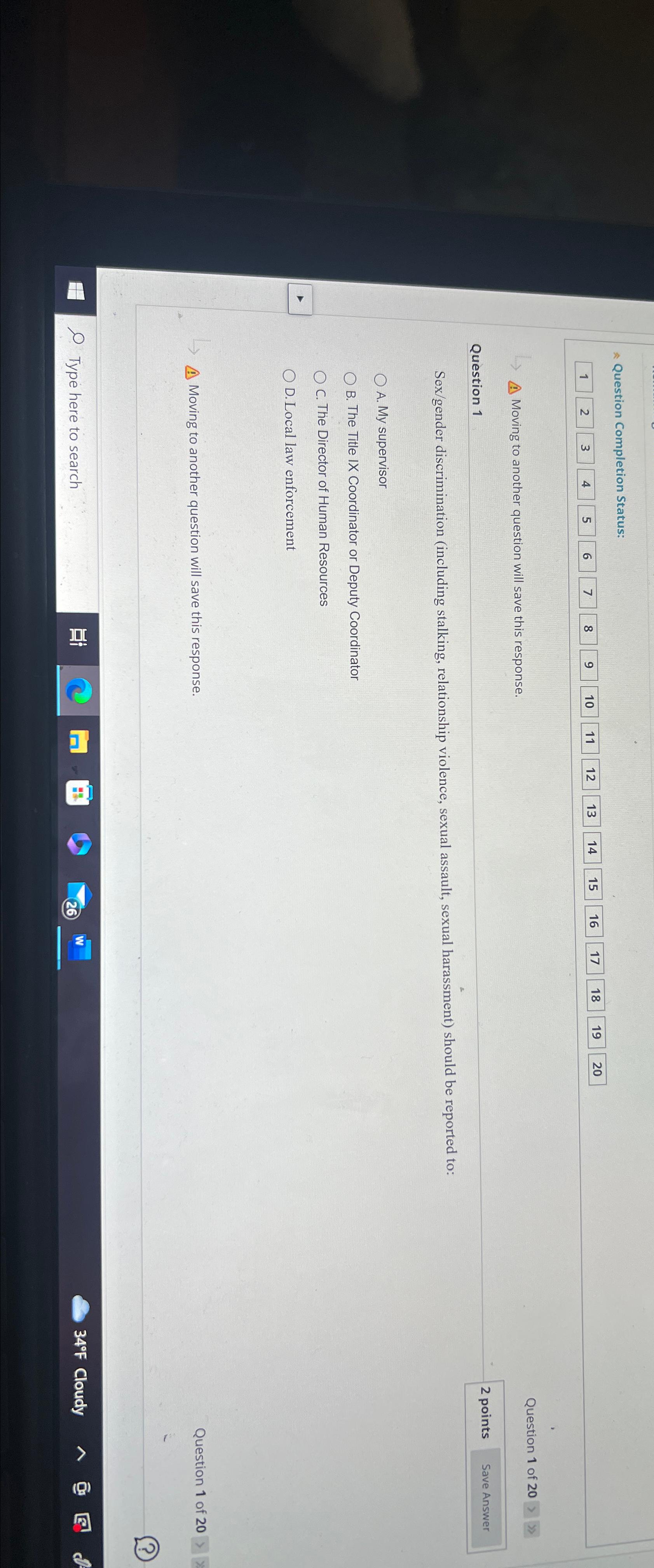  Question Completion Status: 3 4 5 6 7 8 9 10